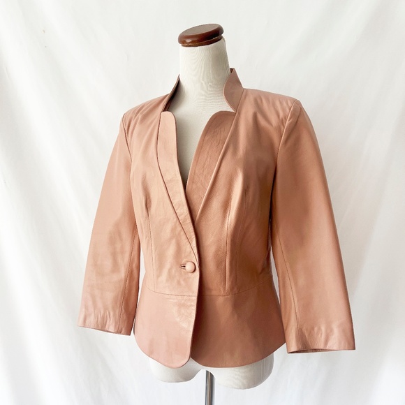 New Champagne Pink Leather Blazer Jacket Small - Picture 1 of 5